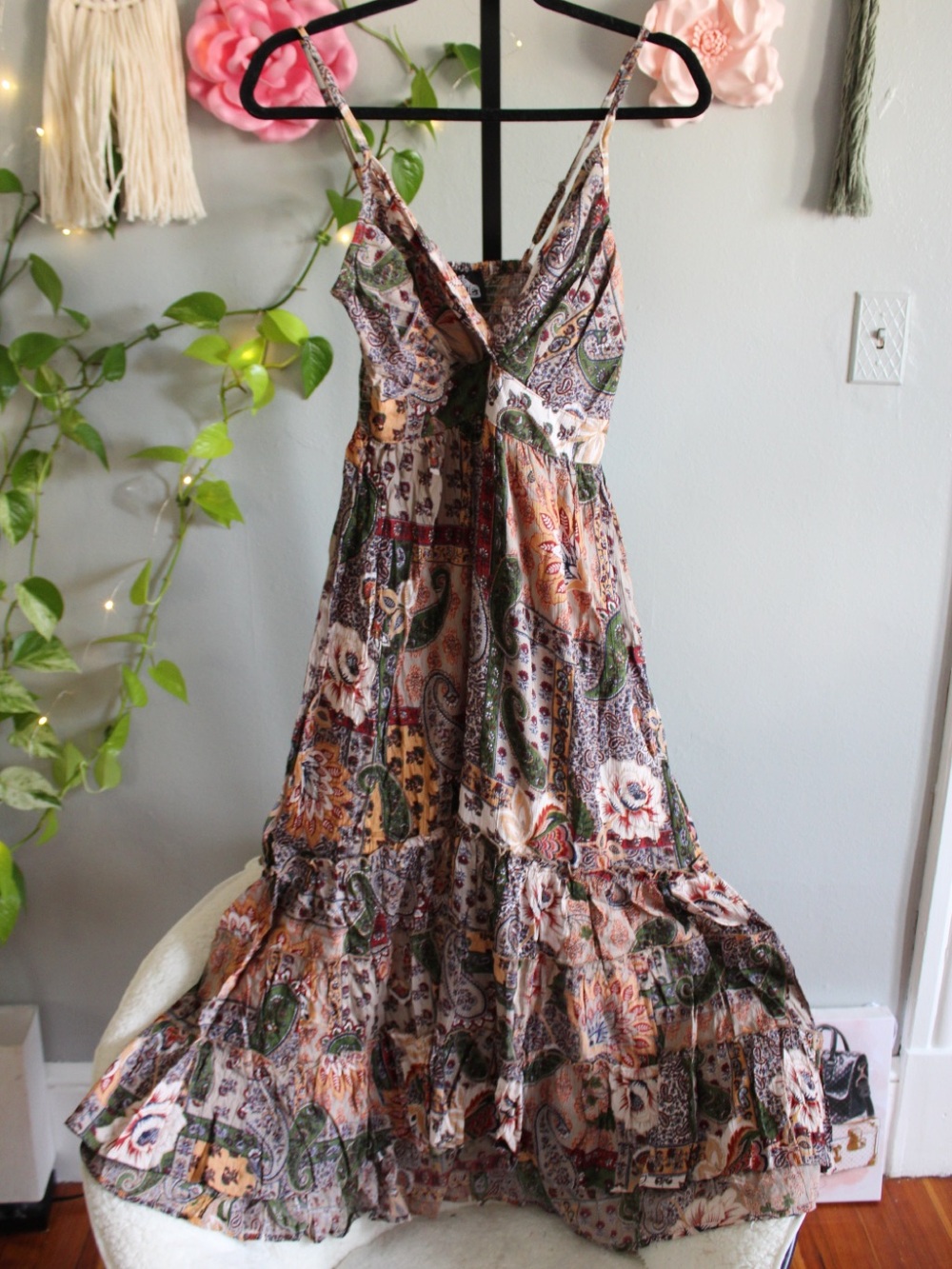 NWT ANGIE Paisley Patchwork Boho Maxi Dress Size S